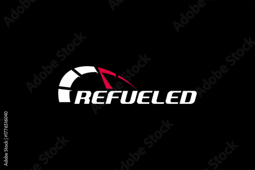 Refueled logo featuring a speedometer and dynamic design elements.