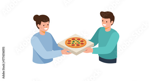 Friends sharing delicious pizza box with laughter and joy