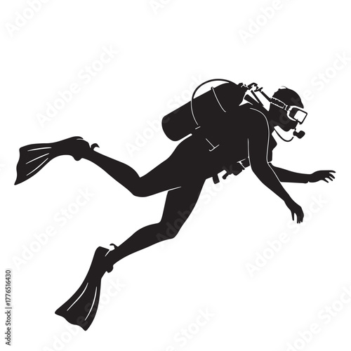 Black diving Silhouette Vector, High Quality Illustration on White Background