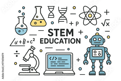 Stem education concept with science technology engineering math icons and robot