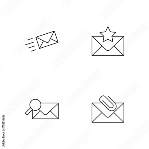 Sending Email and Paperclip Attachment Line Icon Pack