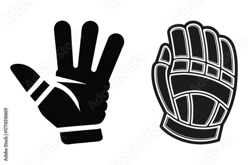 Sports gloves and hand silhouette comparison sports equipment icons vector