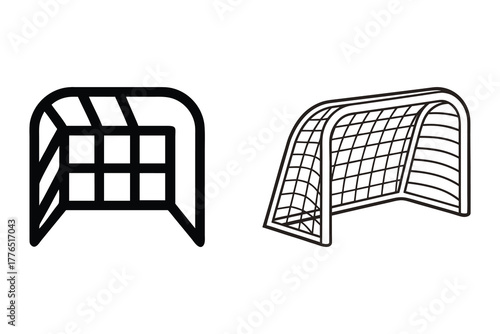 Two sports goals ready for action and gameplay with nets and frames vector