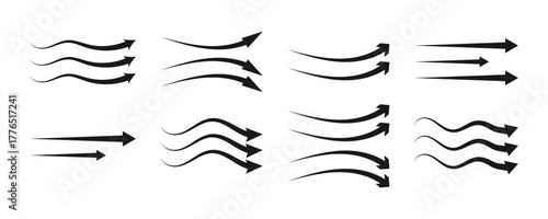Air flow arrow. Set of arrows showing direction of air movement. Air flow isolated on white background.