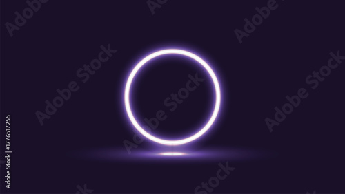 Abstract glowing purple oval portal or gateway with light emanating from the bottom on a dark background