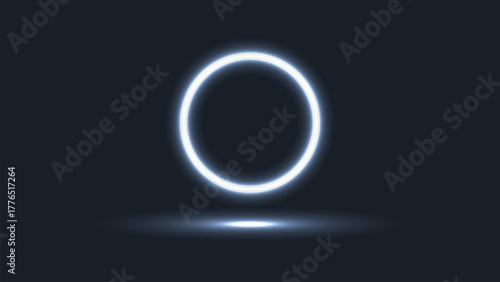 A glowing white neon oval portal or gateway shimmering with light and energy against a dark abstract background