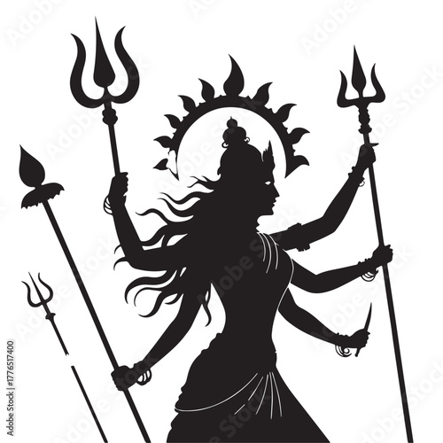 Black devi durga Silhouette Vector, High Quality Illustration on White Background