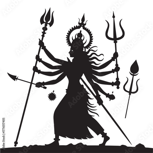 Black devi durga Silhouette Vector, High Quality Illustration on White Background