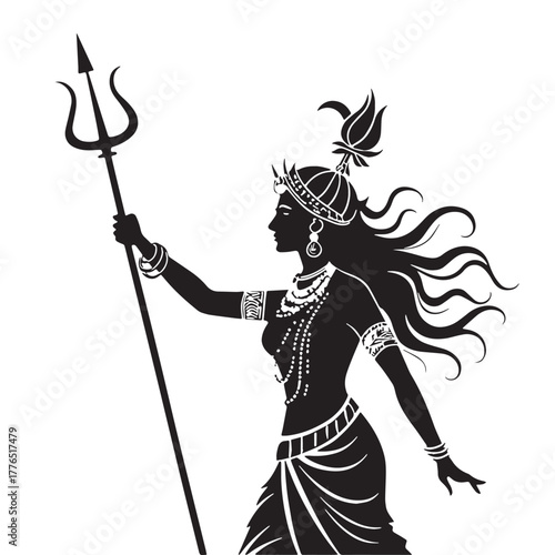 Black devi durga Silhouette Vector, High Quality Illustration on White Background