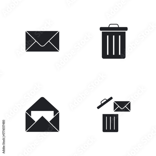 Solid Mail, Message, and Trash Delete Icons Bundle