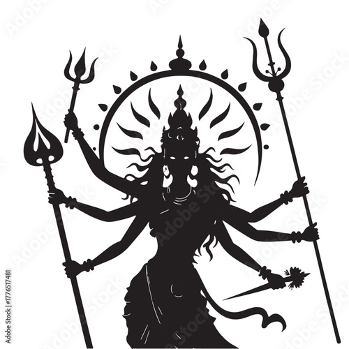 Black devi durga Silhouette Vector, High Quality Illustration on White Background