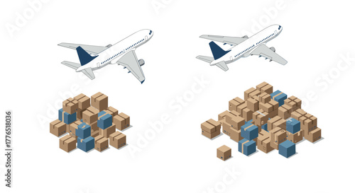 Isometric airplane shipping with cargo boxes illustration