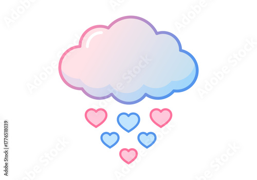 Love Cloud Flat Colored Icon with Rain of Hearts