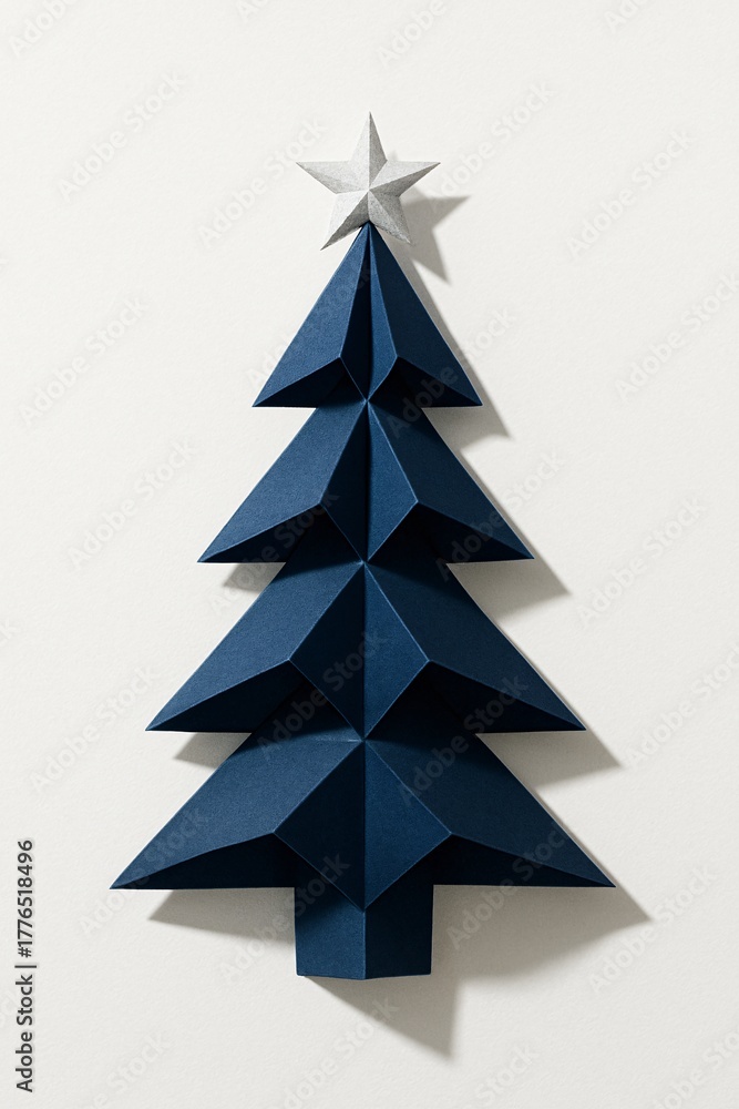 Obraz premium Navy blue geometric paper christmas tree close up