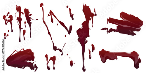 Realistic blood splatters and drips set on clean background