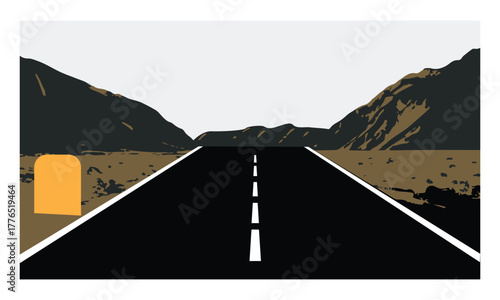 Straight highway road through mountain landscape vector illustration
