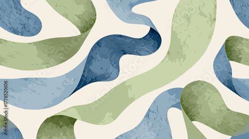 Neo-Minimalist Seamless Pattern with Organic Shapes and Paper Texture in Soothing Pastel Colors.