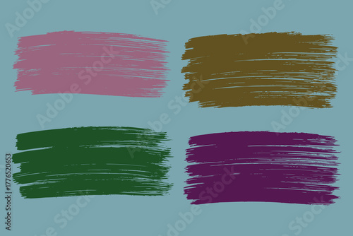 Colorful paint brush line strokes set. highlighter pen, marker, rough grunge thick paint texture background, sketched text boxes, vector illustration.