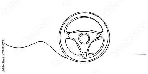Simple continuous line drawing of a Car steering wheel