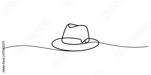 Simple continuous line drawing of a fedora hat
