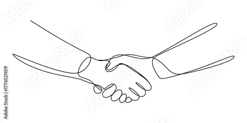 Two hands shaking in agreement, Simple continuous line drawing