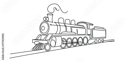 Continuous line drawing of a steam train on a