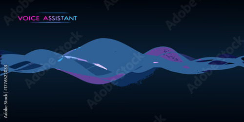 Abstract sound wave visualization representing voice assistant technology with vibrant blue and purple hues on a dark background