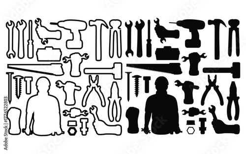 Assorted tools for construction and home repair on white background