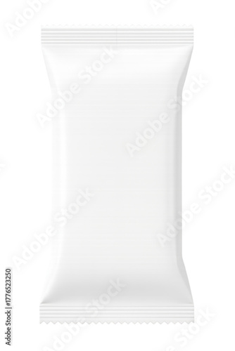 Blank flow pack snack wrapper isolated on white, packaging
