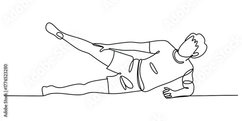 Person doing side leg raise exercise Simple continuous line drawing