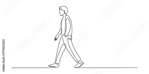 Simple continuous line drawing of a man walking