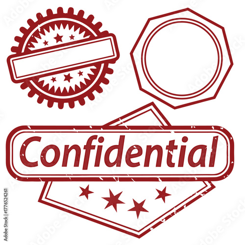 Crimson confidential text stamp with geometric seals offer a bold statement with transparent background