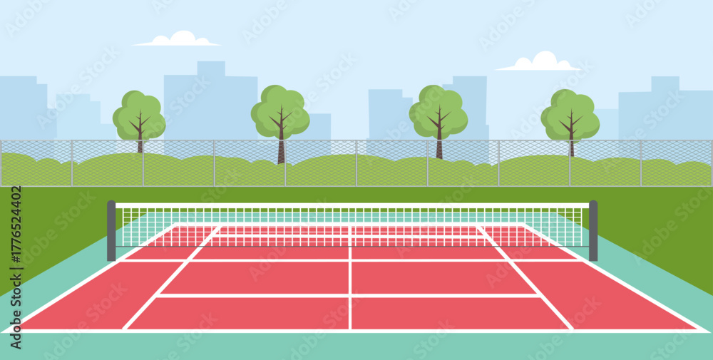 Naklejka premium Empty tennis court ground with line frame scene Tennis field. Vector stock