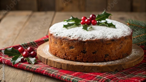 Wallpaper Mural Creating a festive christmas fruitcake with icing sugar holly leaf decoration on a rustic wooden table for holiday celebrations Torontodigital.ca