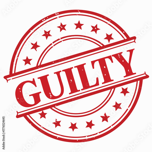 Distressed red stamp with the word GUILTY inside the circle and stars around the edge