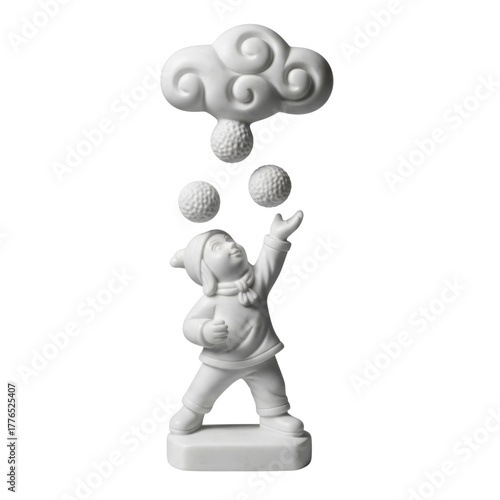 Elegant porcelain figurine of a child juggling under a cloud