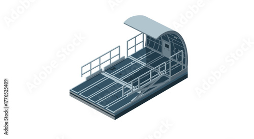 Isometric airplane cargo section with loading platform in detailed 3d design