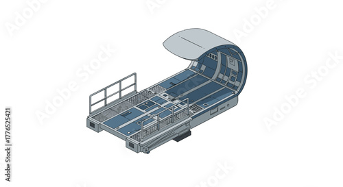 Isometric design of large cargo aircraft interior loading bay in open position