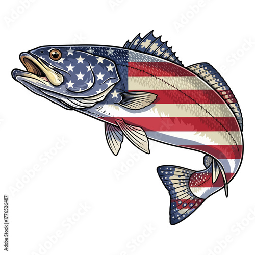 american flag speckled trout fishing illustration logo vector image t shirt