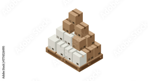 Stacked cardboard boxes on pallet in isometric design