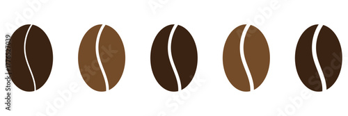 Seamless pattern with brown coffee beans silhouettes on a white background. Vector illustration