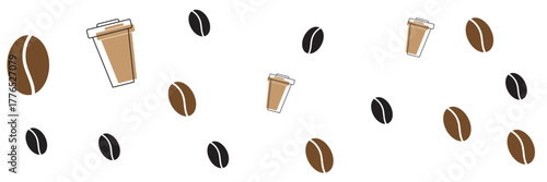 Seamless pattern with brown coffee beans silhouettes on a white background. Vector illustration