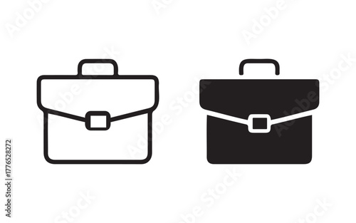 Two simple briefcase icons one outline and one filled in black isolated on white background