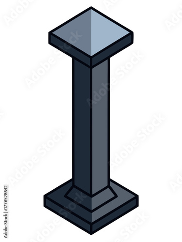 Sleek isometric dark gray pedestal illustration, a modern graphic display stand or podium icon. Minimalist vector design ideal for product showcases, abstract concepts, or architectural elements