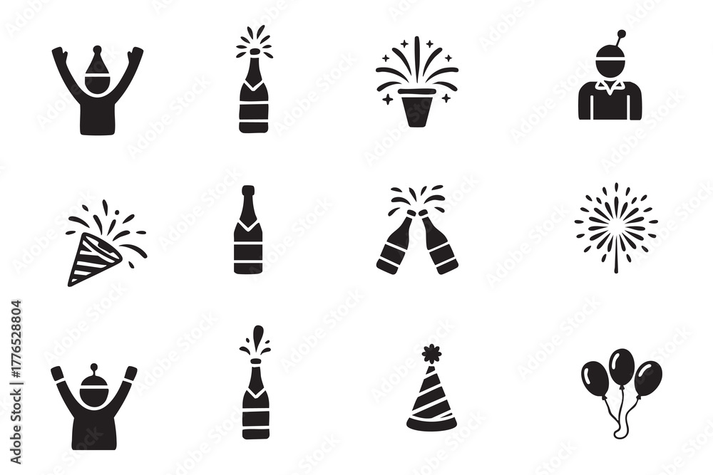 Naklejka premium New Year Celebration Icons Bundle