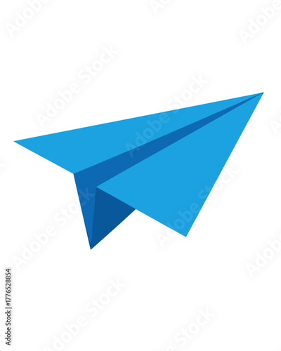 A simple, graphic illustration of a blue paper airplane soaring through the air, representing communication and travel