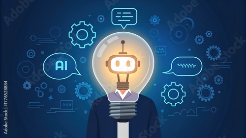 Artificial intelligence lightbulb idea with futuristic technology elements