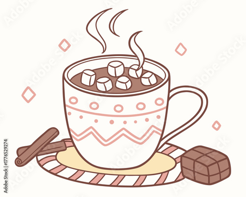 Hot chocolate with marshmallow and cinnamon
