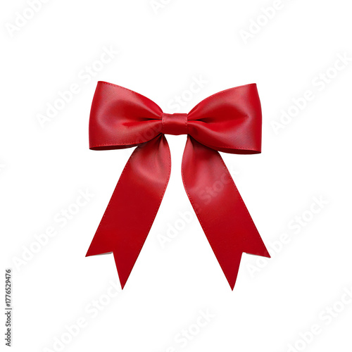 Elegant Red Bow With Long Tails for Gift Wrapping or Decoration in Festive Se...