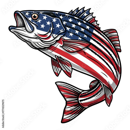 american flag striped bass fishing illustration logo vector image t shirt